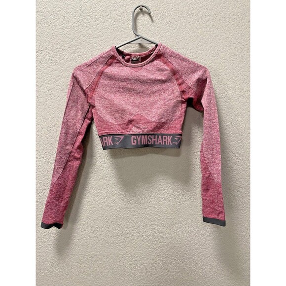 Gymshark Flex Collection Long Sleeve Crop Top - Dusky Pink Marl/Charcoal - Picture 4 of 8